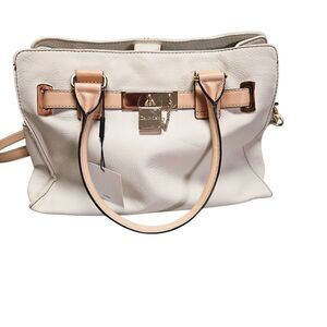 New Calvin Klein Cross Body Soft Leather Bag Ivory Beige Medium Sized Practical